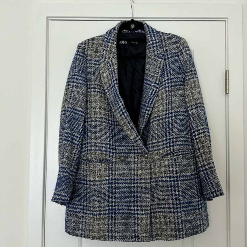 Zara Tweed Jacket- Blue- Size Medium